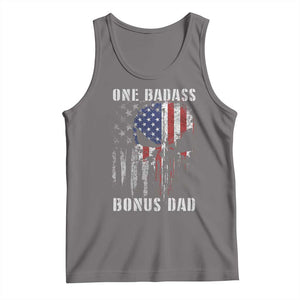 Funny One Badass Bonus Dad Tank Top Step Dad Fathers Day 4th Of July American Flag Skull TS11 Deep Heather Print Your Wear