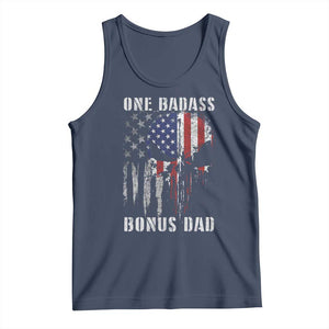 Funny One Badass Bonus Dad Tank Top Step Dad Fathers Day 4th Of July American Flag Skull TS11 Navy Print Your Wear