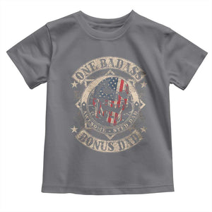 Funny One Badass Bonus Dad Toddler T Shirt Awesome Step Dad Fathers Day American Flag Skull TS11 Charcoal Print Your Wear