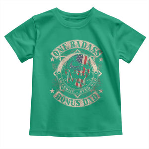 Funny One Badass Bonus Dad Toddler T Shirt Awesome Step Dad Fathers Day American Flag Skull TS11 Irish Green Print Your Wear