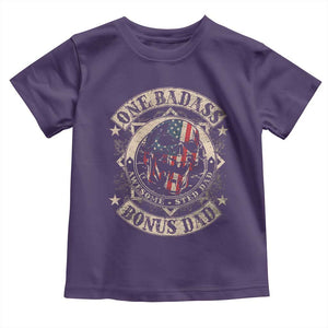 Funny One Badass Bonus Dad Toddler T Shirt Awesome Step Dad Fathers Day American Flag Skull TS11 Purple Print Your Wear