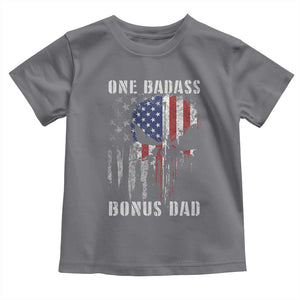 Funny One Badass Bonus Dad Toddler T Shirt Step Dad Fathers Day 4th Of July American Flag Skull TS11 Charcoal Print Your Wear
