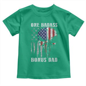 Funny One Badass Bonus Dad Toddler T Shirt Step Dad Fathers Day 4th Of July American Flag Skull TS11 Irish Green Print Your Wear