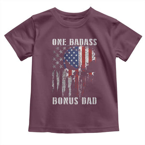 Funny One Badass Bonus Dad Toddler T Shirt Step Dad Fathers Day 4th Of July American Flag Skull TS11 Maroon Print Your Wear
