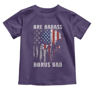 Funny One Badass Bonus Dad Toddler T Shirt Step Dad Fathers Day 4th Of July American Flag Skull TS11 Purple Print Your Wear