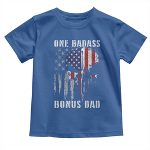 Funny One Badass Bonus Dad Toddler T Shirt Step Dad Fathers Day 4th Of July American Flag Skull TS11 Royal Blue Print Your Wear