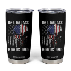 Funny One Badass Bonus Dad Tumbler Cup Step Dad Fathers Day 4th Of July American Flag Skull TS11 Black Print Your Wear