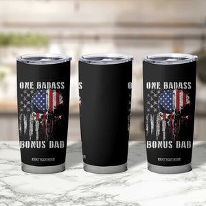 Funny One Badass Bonus Dad Tumbler Cup Step Dad Fathers Day 4th Of July American Flag Skull TS11 Print Your Wear