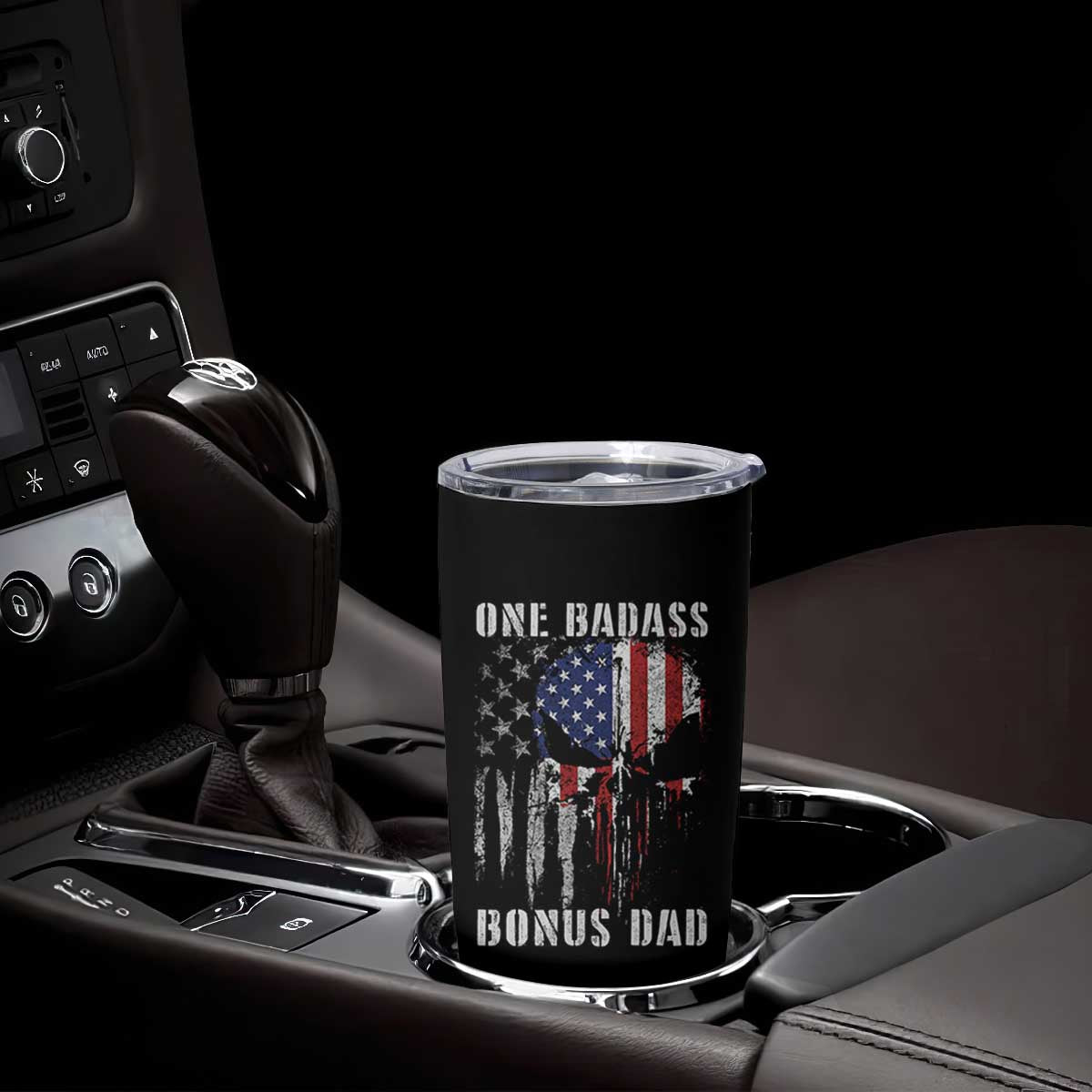 Funny One Badass Bonus Dad Tumbler Cup Step Dad Fathers Day 4th Of July American Flag Skull TS11 Print Your Wear