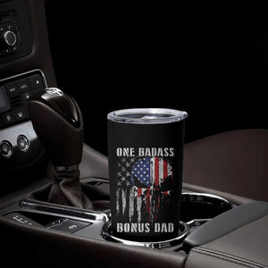 Funny One Badass Bonus Dad Tumbler Cup Step Dad Fathers Day 4th Of July American Flag Skull TS11 Print Your Wear