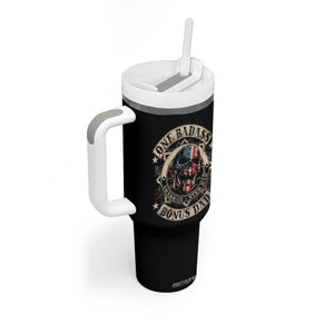 Funny One Badass Bonus Dad Tumbler With Handle Awesome Step Dad Fathers Day American Flag Skull TS11 Print Your Wear