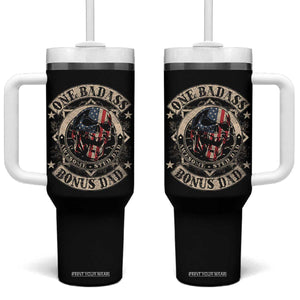 Funny One Badass Bonus Dad Tumbler With Handle Awesome Step Dad Fathers Day American Flag Skull TS11 One Size: 40 oz Black Print Your Wear