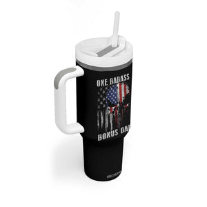 Funny One Badass Bonus Dad Tumbler With Handle Step Dad Fathers Day 4th Of July American Flag Skull TS11 Print Your Wear
