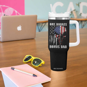 Funny One Badass Bonus Dad Tumbler With Handle Step Dad Fathers Day 4th Of July American Flag Skull TS11 Print Your Wear