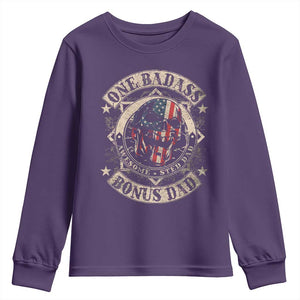 Funny One Badass Bonus Dad Youth Sweatshirt Awesome Step Dad Fathers Day American Flag Skull TS11 Purple Print Your Wear
