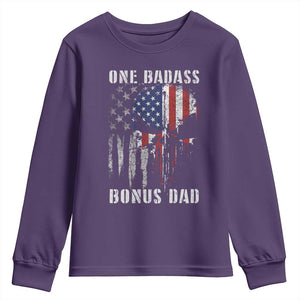 Funny One Badass Bonus Dad Youth Sweatshirt Step Dad Fathers Day 4th Of July American Flag Skull TS11 Purple Print Your Wear