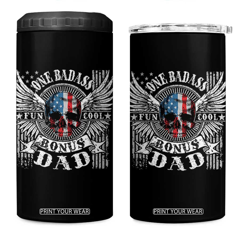 Funny One Badass Bonus Stepdad 4 in 1 Can Cooler Tumbler Bonus Dad Fathers Day American Flag Skull TS11 One Size: 16 oz Black Print Your Wear
