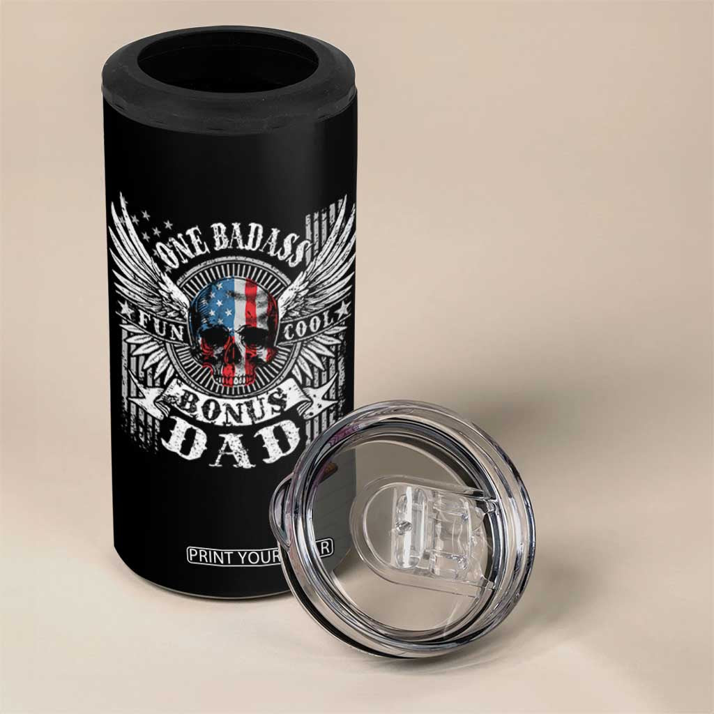 Funny One Badass Bonus Stepdad 4 in 1 Can Cooler Tumbler Bonus Dad Fathers Day American Flag Skull TS11 Print Your Wear