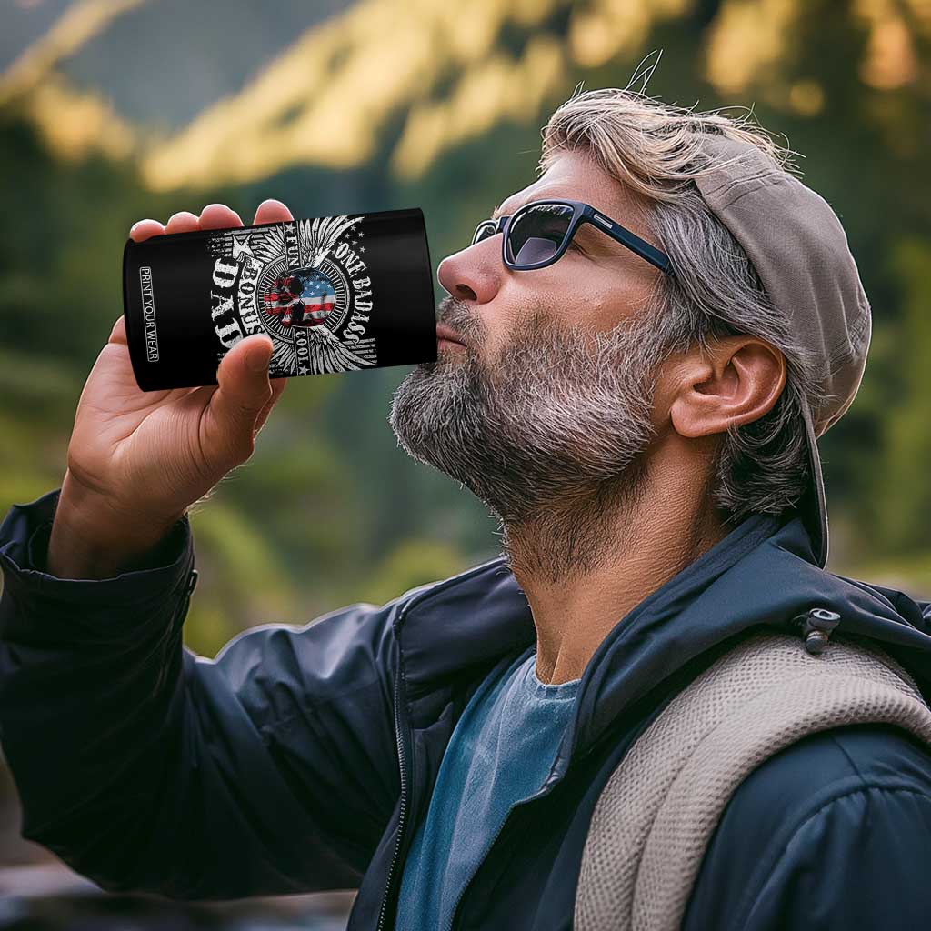 Funny One Badass Bonus Stepdad 4 in 1 Can Cooler Tumbler Bonus Dad Fathers Day American Flag Skull TS11 Print Your Wear