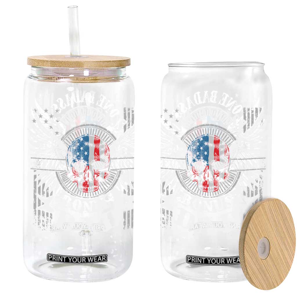 Funny One Badass Bonus Stepdad Glass Can Bonus Dad Fathers Day American Flag Skull TS11 Black Print Your Wear
