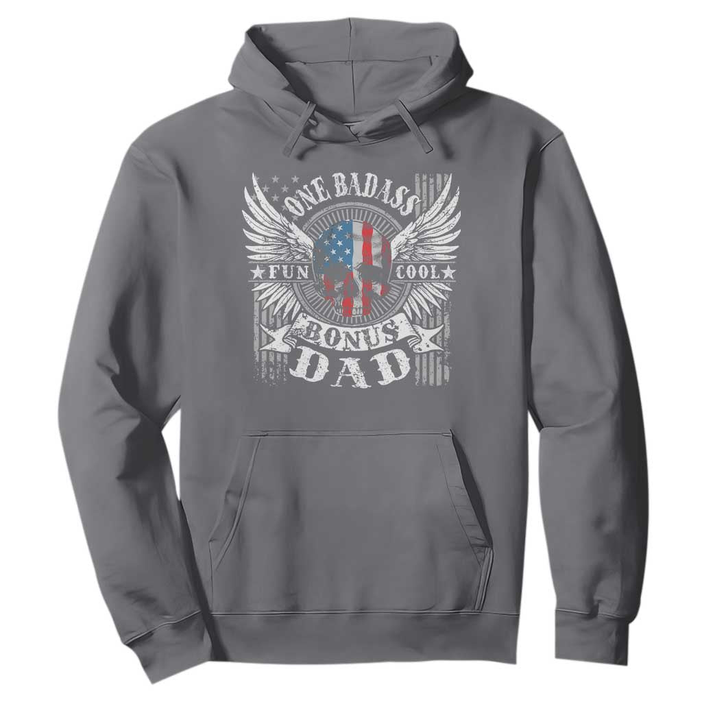 Funny One Badass Bonus Stepdad Hoodie Bonus Dad Fathers Day American Flag Skull TS11 Charcoal Print Your Wear