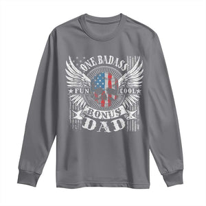 Funny One Badass Bonus Stepdad Long Sleeve Shirt Bonus Dad Fathers Day American Flag Skull TS11 Charcoal Print Your Wear