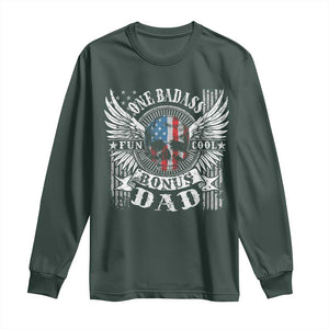 Funny One Badass Bonus Stepdad Long Sleeve Shirt Bonus Dad Fathers Day American Flag Skull TS11 Dark Forest Green Print Your Wear