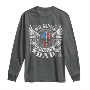 Funny One Badass Bonus Stepdad Long Sleeve Shirt Bonus Dad Fathers Day American Flag Skull TS11 Dark Heather Print Your Wear