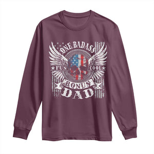 Funny One Badass Bonus Stepdad Long Sleeve Shirt Bonus Dad Fathers Day American Flag Skull TS11 Maroon Print Your Wear