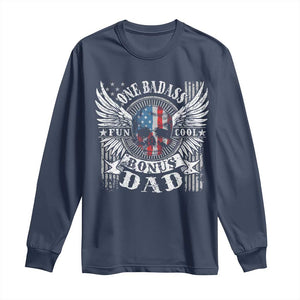 Funny One Badass Bonus Stepdad Long Sleeve Shirt Bonus Dad Fathers Day American Flag Skull TS11 Navy Print Your Wear