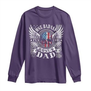 Funny One Badass Bonus Stepdad Long Sleeve Shirt Bonus Dad Fathers Day American Flag Skull TS11 Purple Print Your Wear
