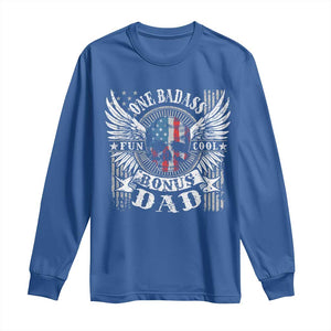 Funny One Badass Bonus Stepdad Long Sleeve Shirt Bonus Dad Fathers Day American Flag Skull TS11 Royal Blue Print Your Wear