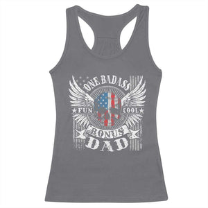 Funny One Badass Bonus Stepdad Racerback Tank Top Bonus Dad Fathers Day American Flag Skull TS11 Charcoal Print Your Wear