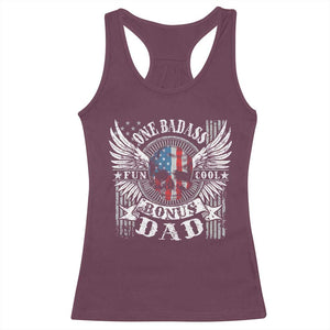 Funny One Badass Bonus Stepdad Racerback Tank Top Bonus Dad Fathers Day American Flag Skull TS11 Maroon Print Your Wear