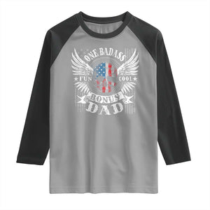 Funny One Badass Bonus Stepdad Raglan Shirt Bonus Dad Fathers Day American Flag Skull TS11 Sport Gray Black Print Your Wear