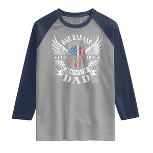 Funny One Badass Bonus Stepdad Raglan Shirt Bonus Dad Fathers Day American Flag Skull TS11 Sport Gray Navy Print Your Wear