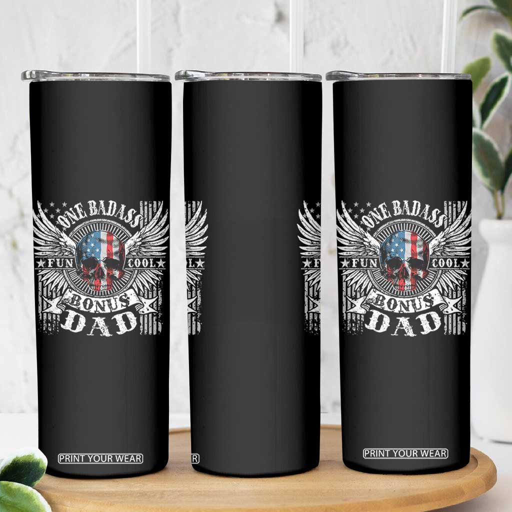 Funny One Badass Bonus Stepdad Skinny Tumbler Bonus Dad Fathers Day American Flag Skull TS11 Print Your Wear
