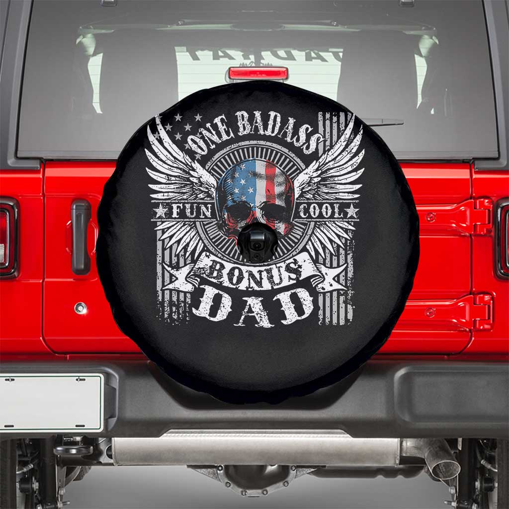 Funny One Badass Bonus Stepdad Spare Tire Cover Bonus Dad Fathers Day American Flag Skull TS11 Black Print Your Wear