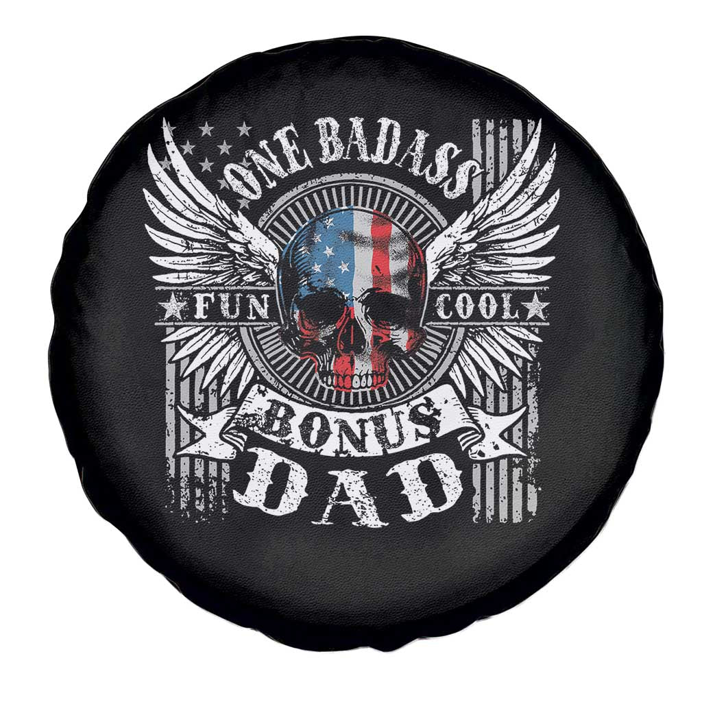 Funny One Badass Bonus Stepdad Spare Tire Cover Bonus Dad Fathers Day American Flag Skull TS11 Print Your Wear