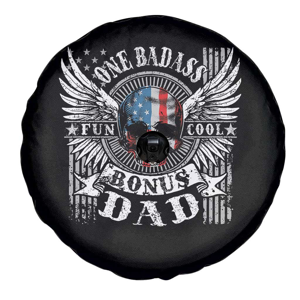 Funny One Badass Bonus Stepdad Spare Tire Cover Bonus Dad Fathers Day American Flag Skull TS11 Print Your Wear