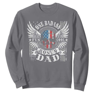 Funny One Badass Bonus Stepdad Sweatshirt Bonus Dad Fathers Day American Flag Skull TS11 Charcoal Print Your Wear