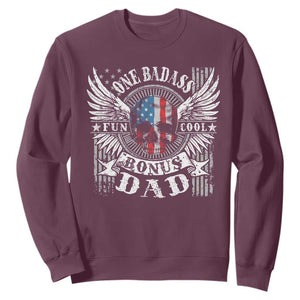 Funny One Badass Bonus Stepdad Sweatshirt Bonus Dad Fathers Day American Flag Skull TS11 Maroon Print Your Wear
