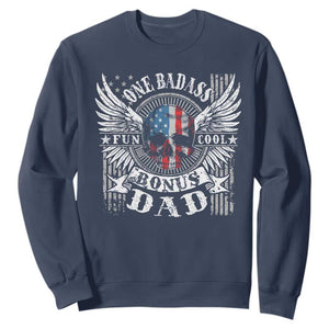 Funny One Badass Bonus Stepdad Sweatshirt Bonus Dad Fathers Day American Flag Skull TS11 Navy Print Your Wear