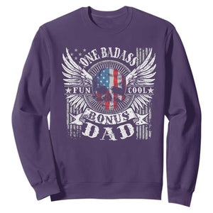Funny One Badass Bonus Stepdad Sweatshirt Bonus Dad Fathers Day American Flag Skull TS11 Purple Print Your Wear