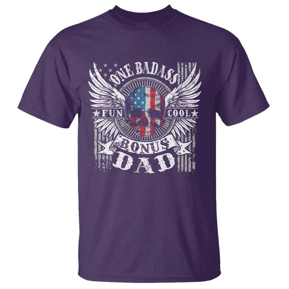 Funny One Badass Bonus Stepdad T Shirt Bonus Dad Fathers Day American Flag Skull TS11 Purple Print Your Wear