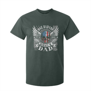 Funny One Badass Bonus Stepdad T Shirt For Kid Bonus Dad Fathers Day American Flag Skull TS11 Dark Forest Green Print Your Wear
