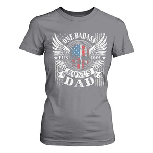 Funny One Badass Bonus Stepdad T Shirt For Women Bonus Dad Fathers Day American Flag Skull TS11 Charcoal Print Your Wear