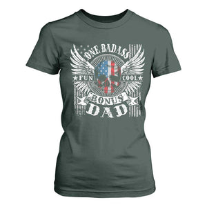 Funny One Badass Bonus Stepdad T Shirt For Women Bonus Dad Fathers Day American Flag Skull TS11 Dark Forest Green Print Your Wear