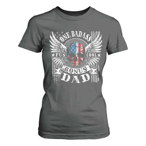 Funny One Badass Bonus Stepdad T Shirt For Women Bonus Dad Fathers Day American Flag Skull TS11 Dark Heather Print Your Wear