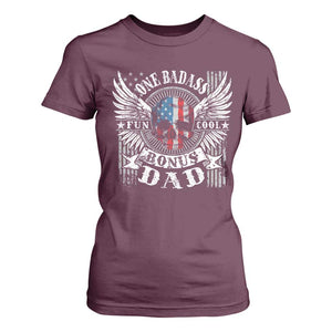 Funny One Badass Bonus Stepdad T Shirt For Women Bonus Dad Fathers Day American Flag Skull TS11 Maroon Print Your Wear